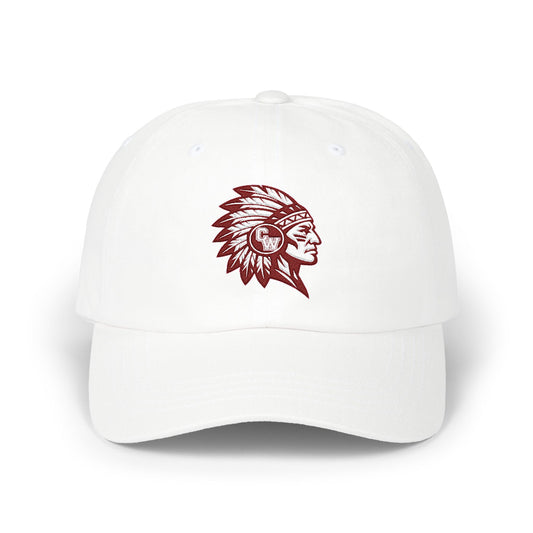 Embroidered CW Indians Mascot— Classic White Baseball Hat