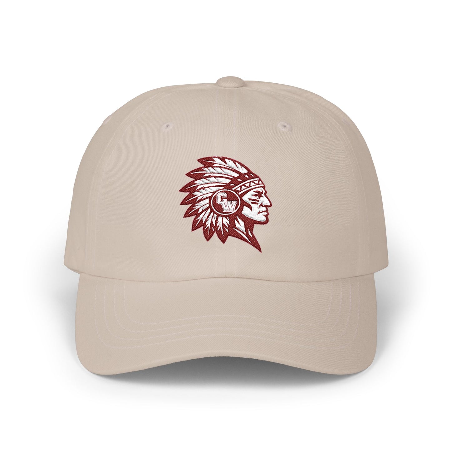 Embroidered CW Indians Mascot— Classic White Baseball Hat