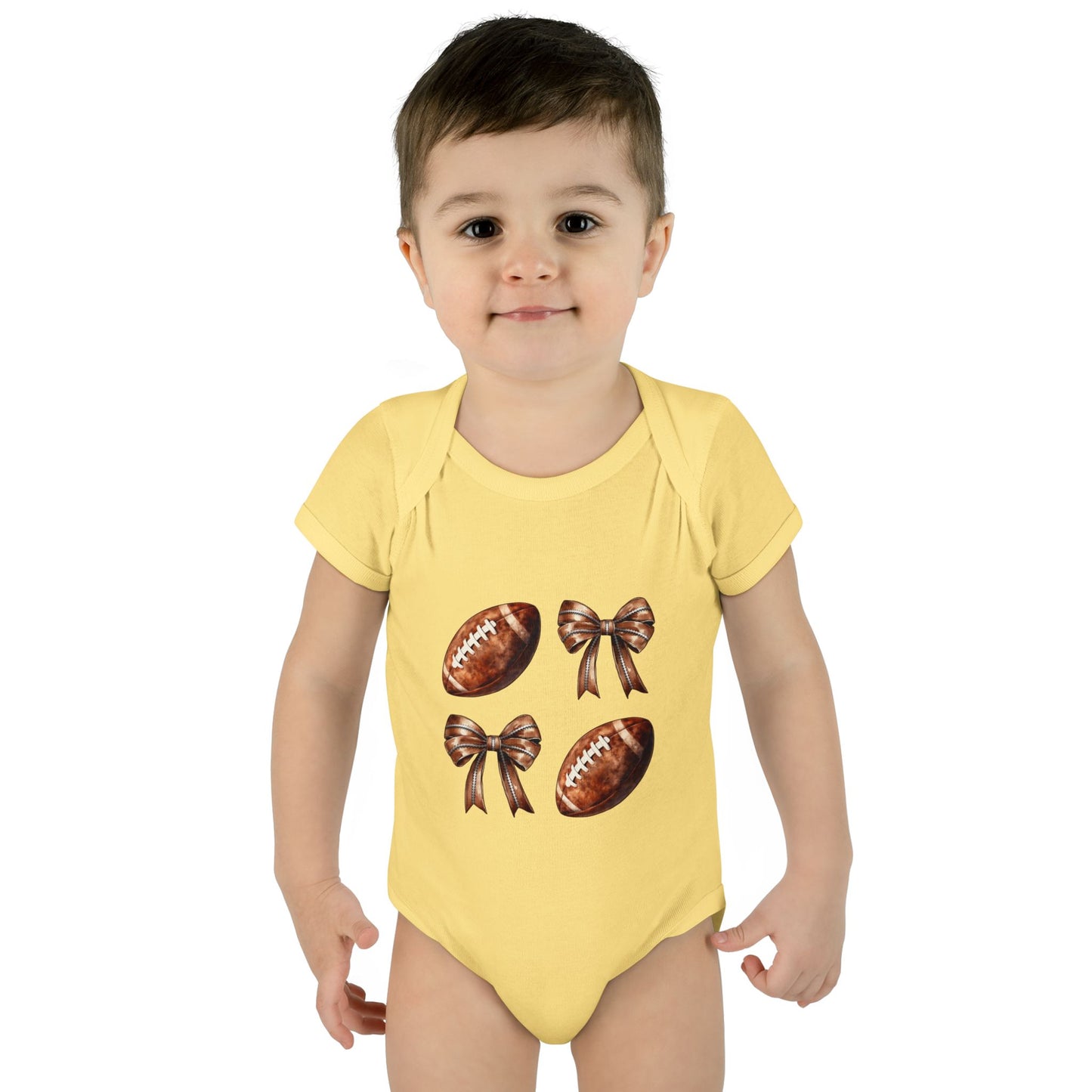 Baby Bodysuit — Football & Bow Pattern Infant Onesie (Cute Game Day Outfit)