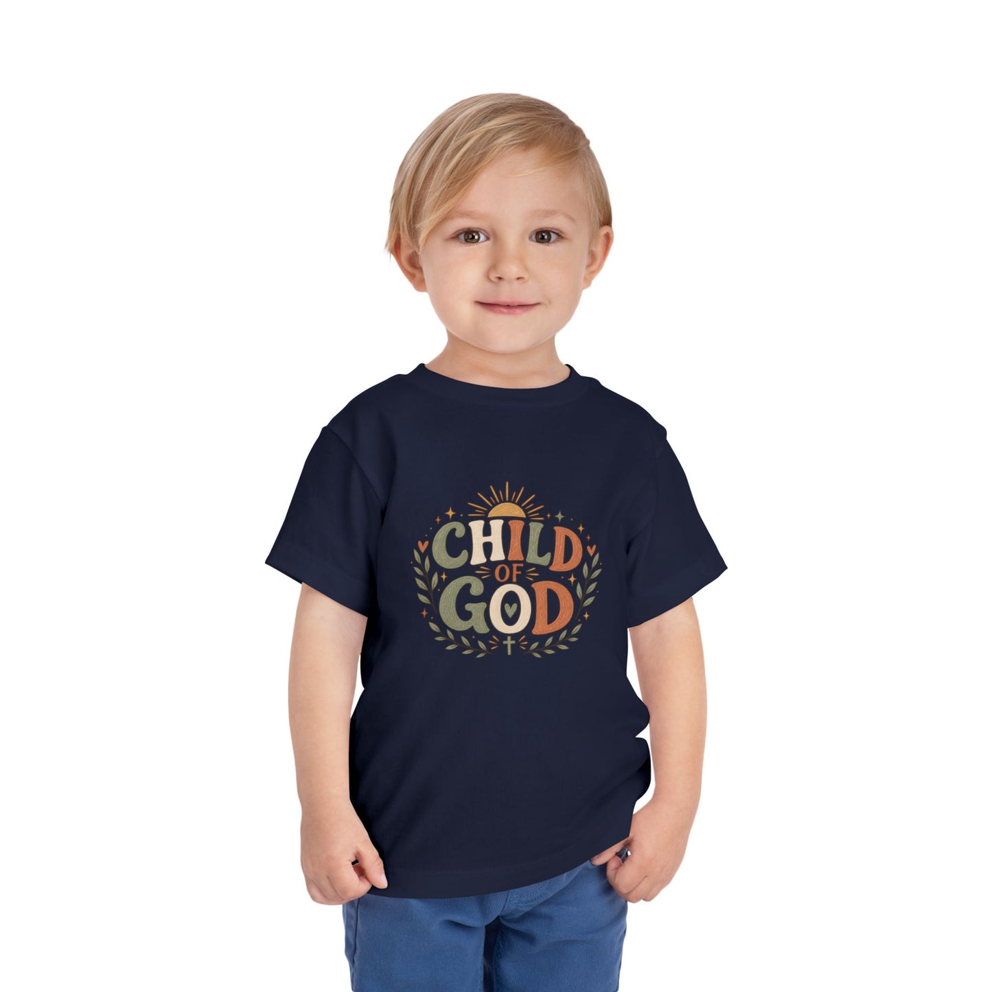 Child of God Toddler Tee — Christian Faith Baby Shirt with Sun & Floral Design