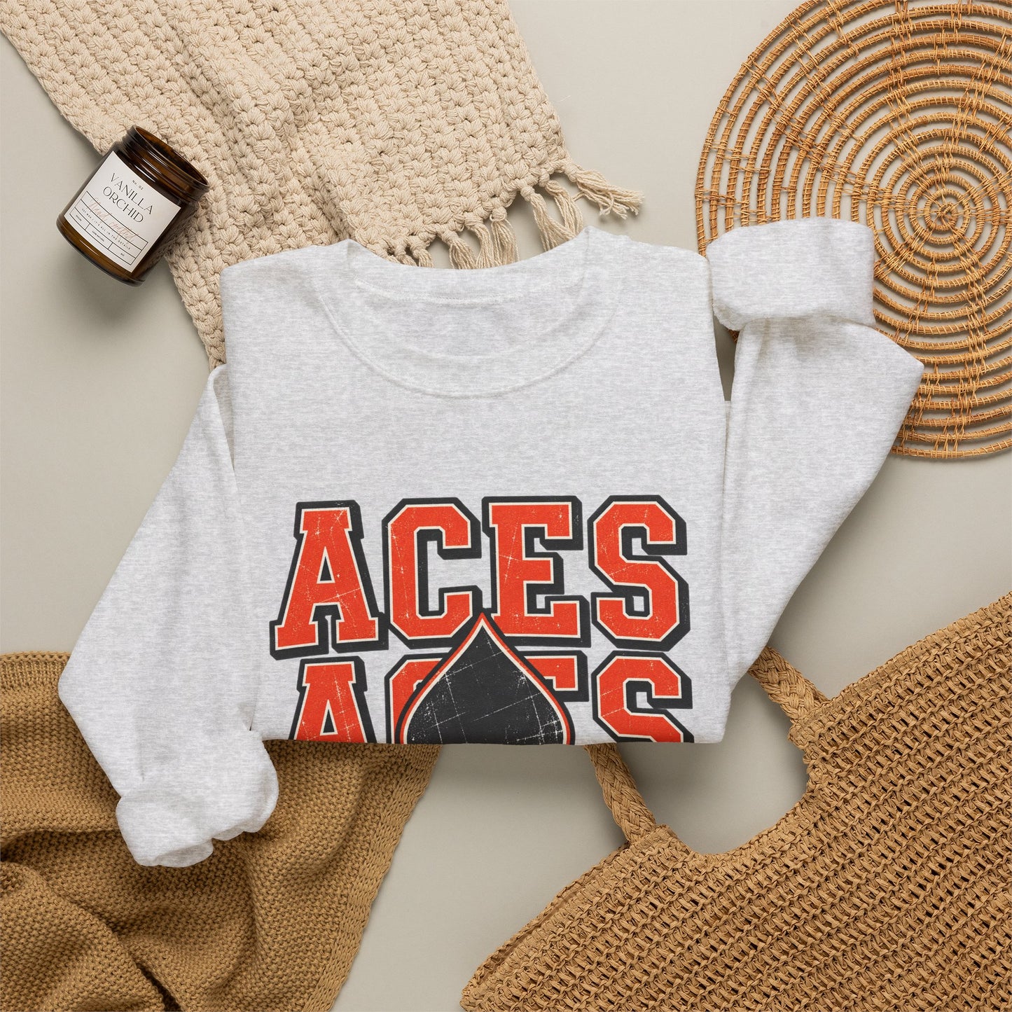 Amanda-Clearcreek Aces Stacked Crewneck Sweatshirt