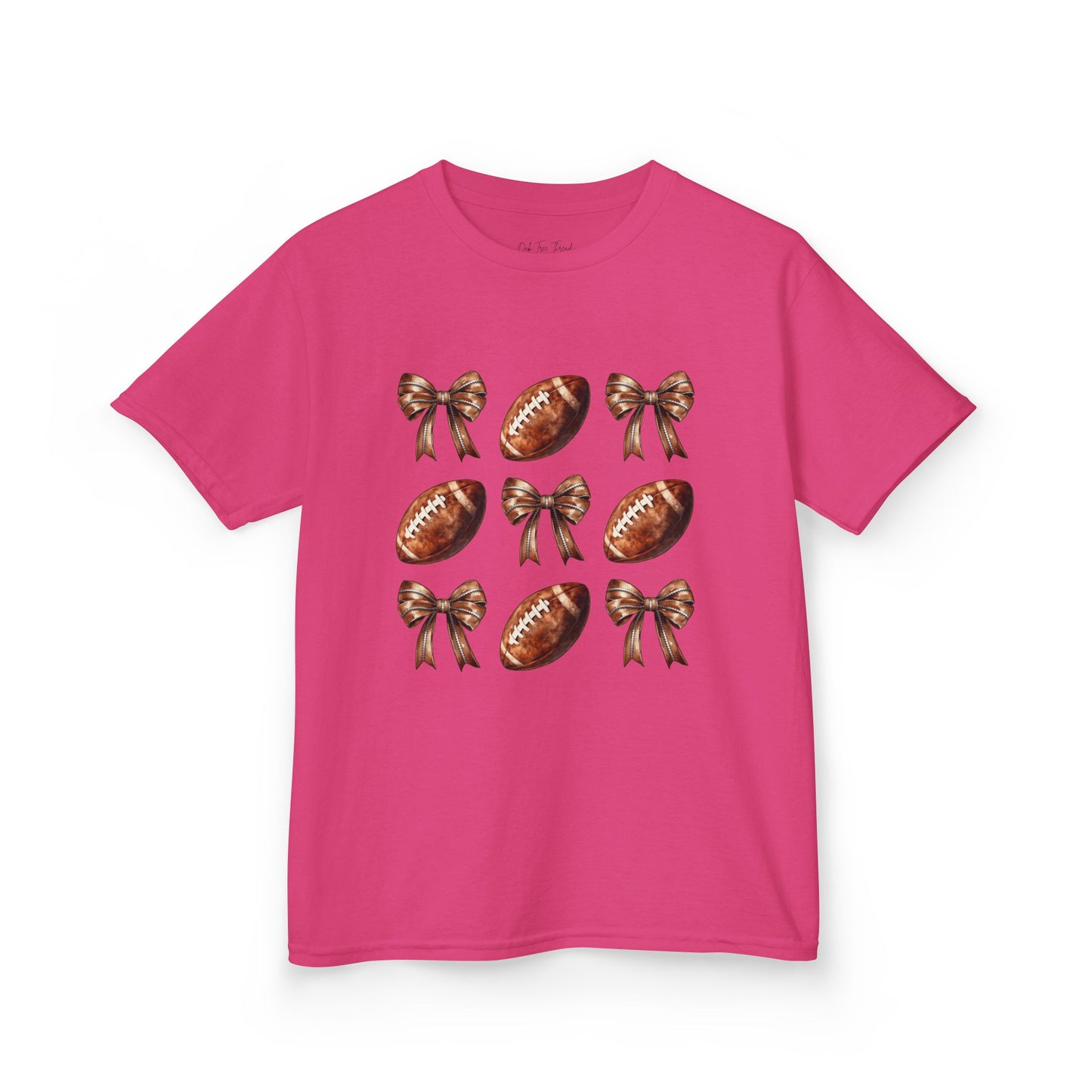Kids Football & Bows T‑Shirt — Cute Gridiron Pattern for Girls, Youth Game Day Tee