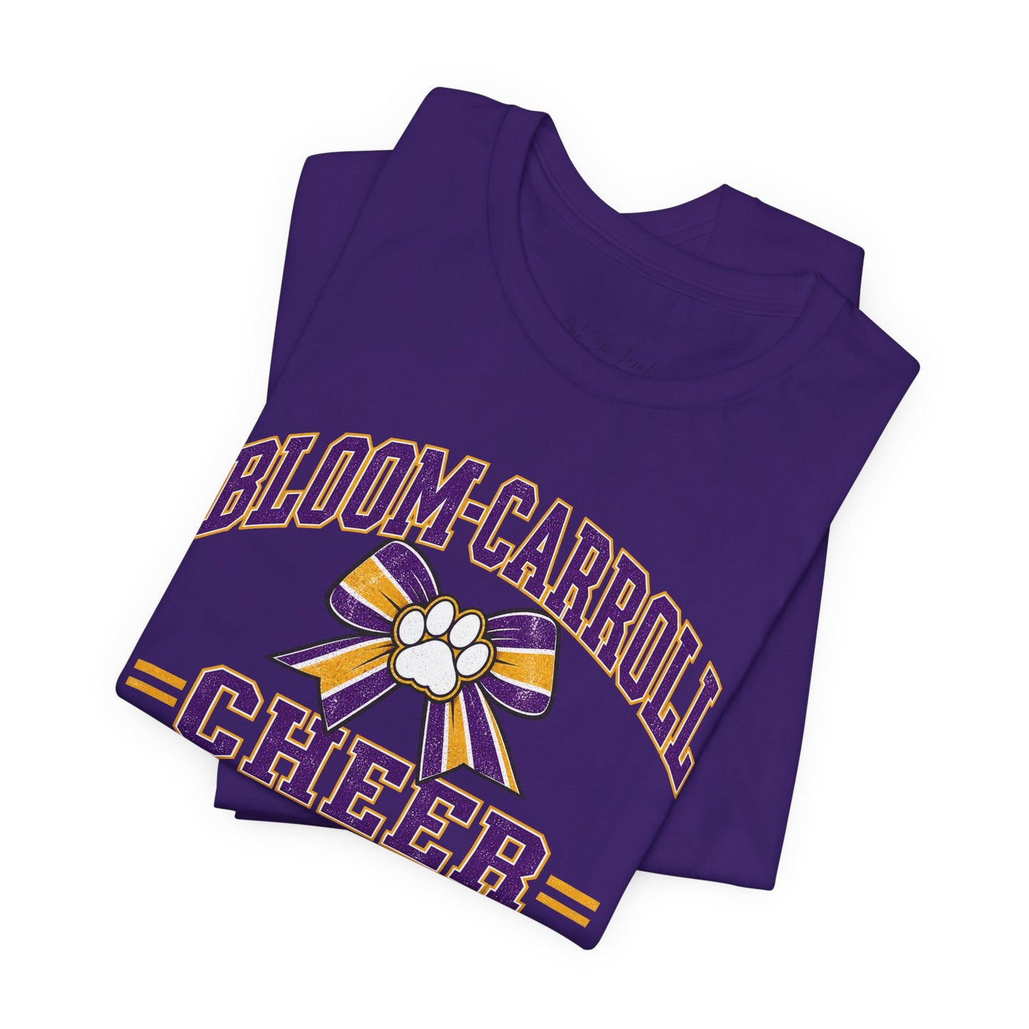 Bloom-Carroll Cheer T-Shirt — Purple & Gold Bow Spirit Tee