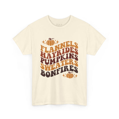 Flannels Hayrides Pumpkins Sweaters Bonfires Unisex Heavy Cotton Tee