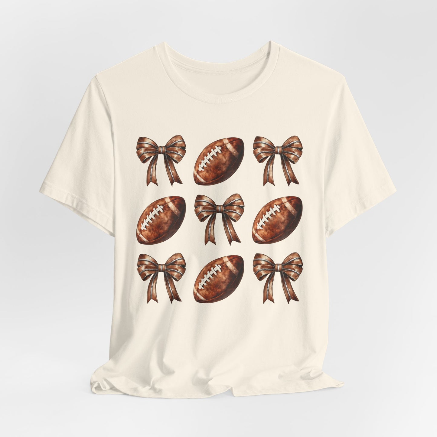 Football & Bows Tee — Cute Game Day Shirt for Fans & Moms