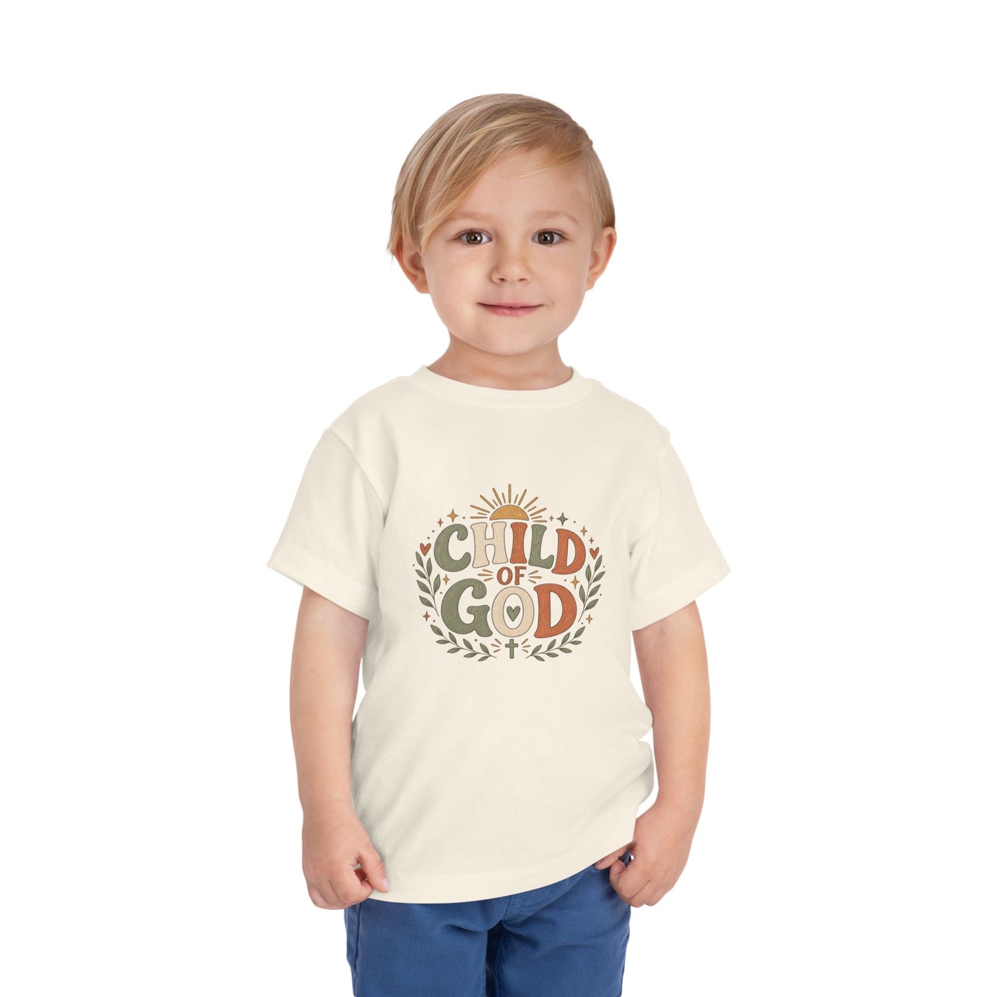 Child of God Toddler Tee — Christian Faith Baby Shirt with Sun & Floral Design