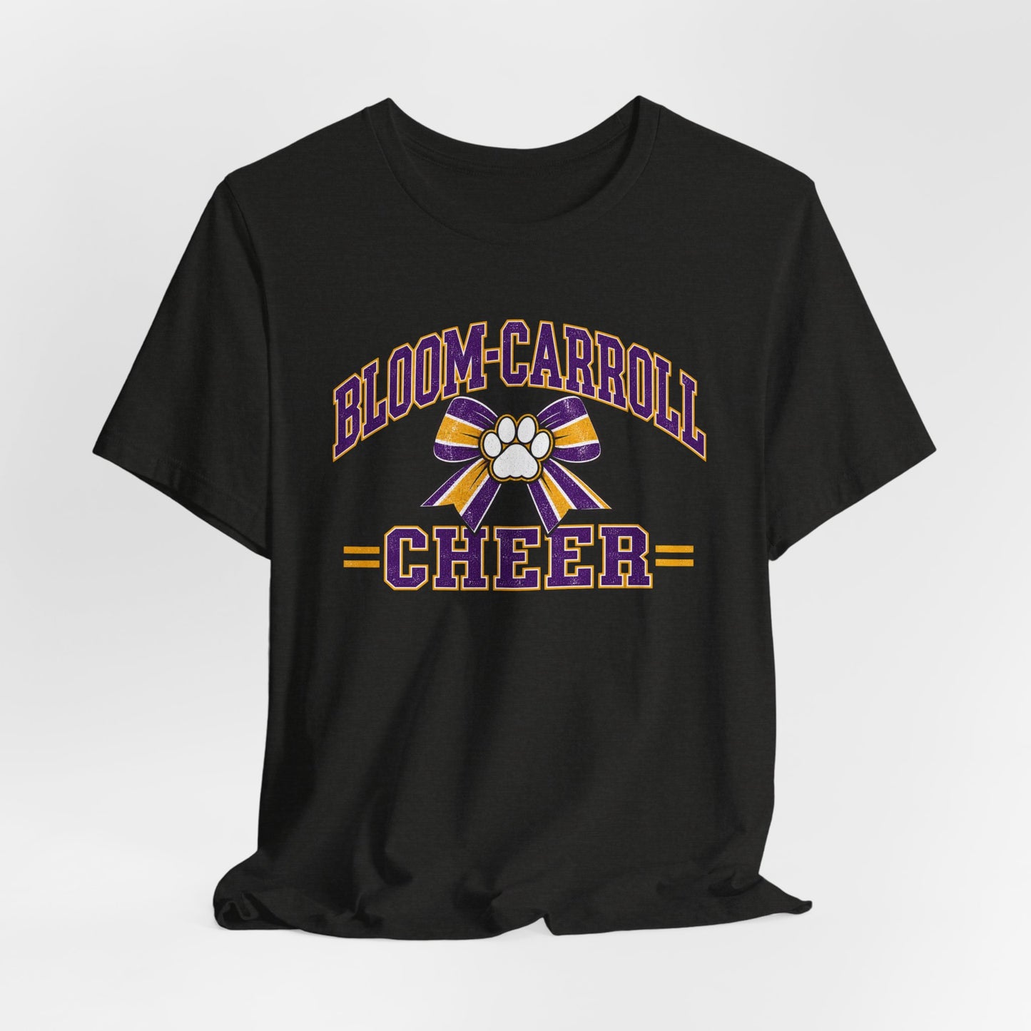 Bloom-Carroll Cheer T-Shirt — Purple & Gold Bow Spirit Tee