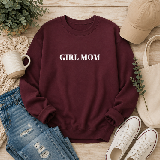 Embroidered Girl Mom Crewneck Sweatshirt-- Mom life pullover