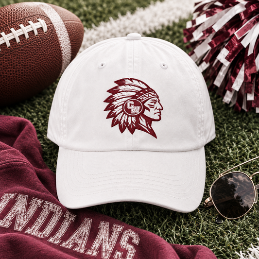 Embroidered CW Indians Mascot— Classic White Baseball Hat