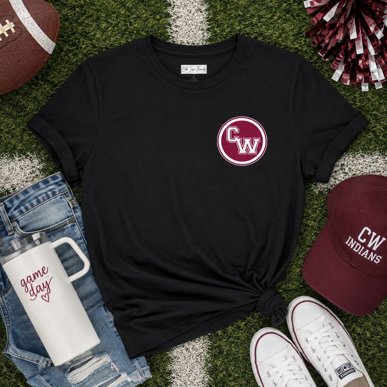 CW Circle Logo T‑Shirt – Maroon Chest Emblem Tee