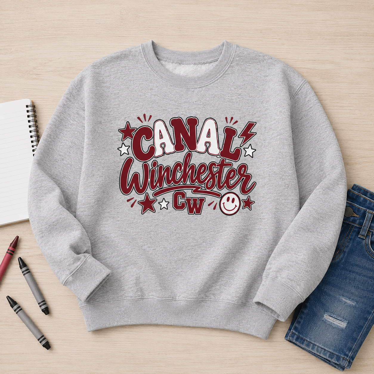 Canal Winchester Youth Crewneck Sweatshirt — Retro Stars Design