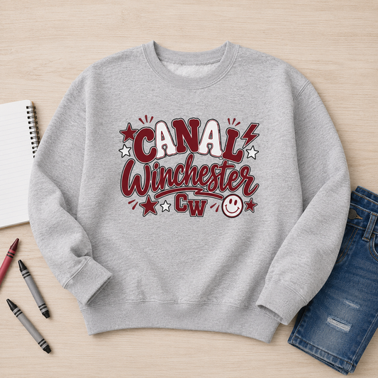Canal Winchester Youth Crewneck Sweatshirt — Retro Stars Design