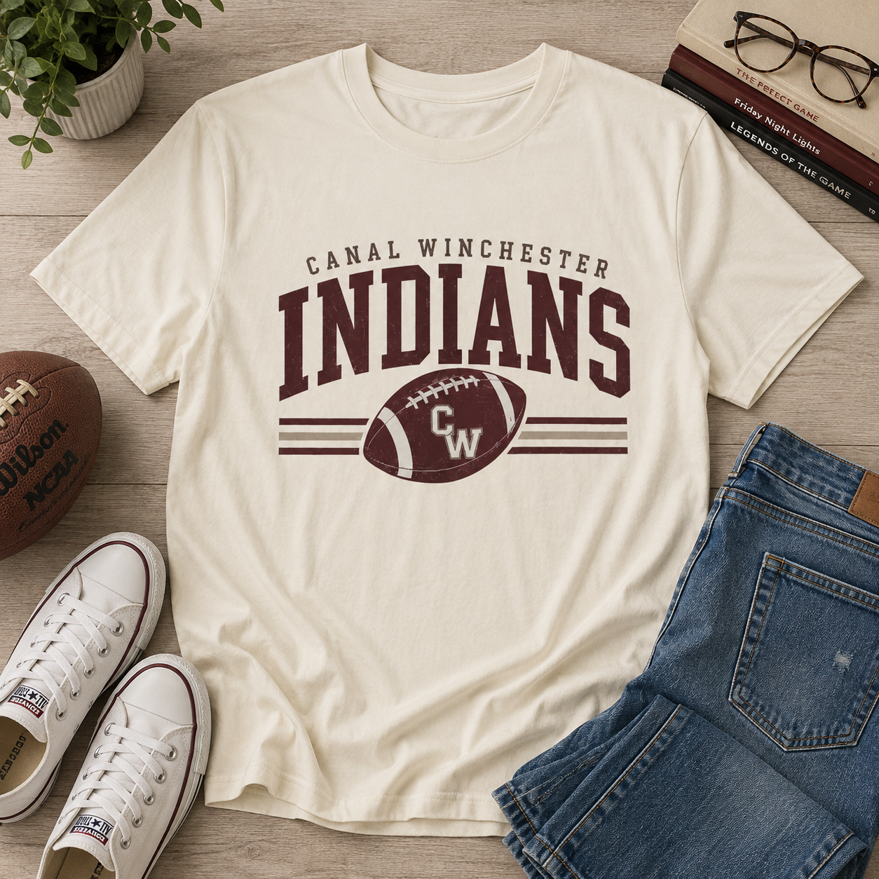 Canal Winchester Indians Football Tee — School Spirit Short Sleeve Shirt