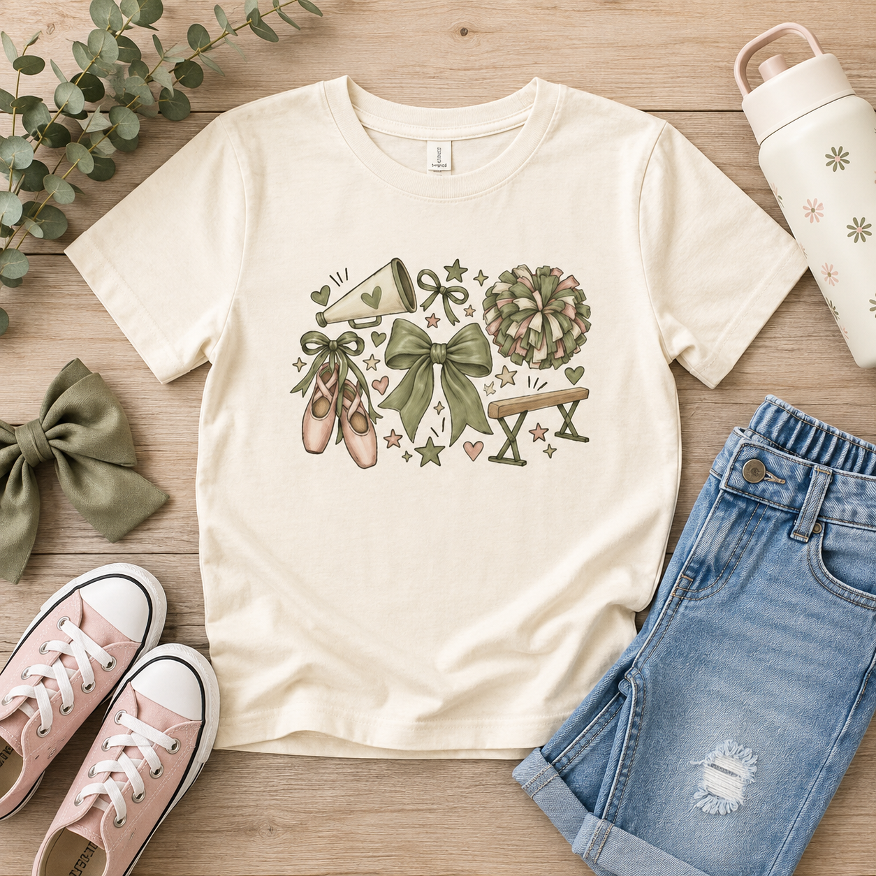 Ballet Floral Youth Tee — Pink Ballet Slippers & Bow Dance Shirt