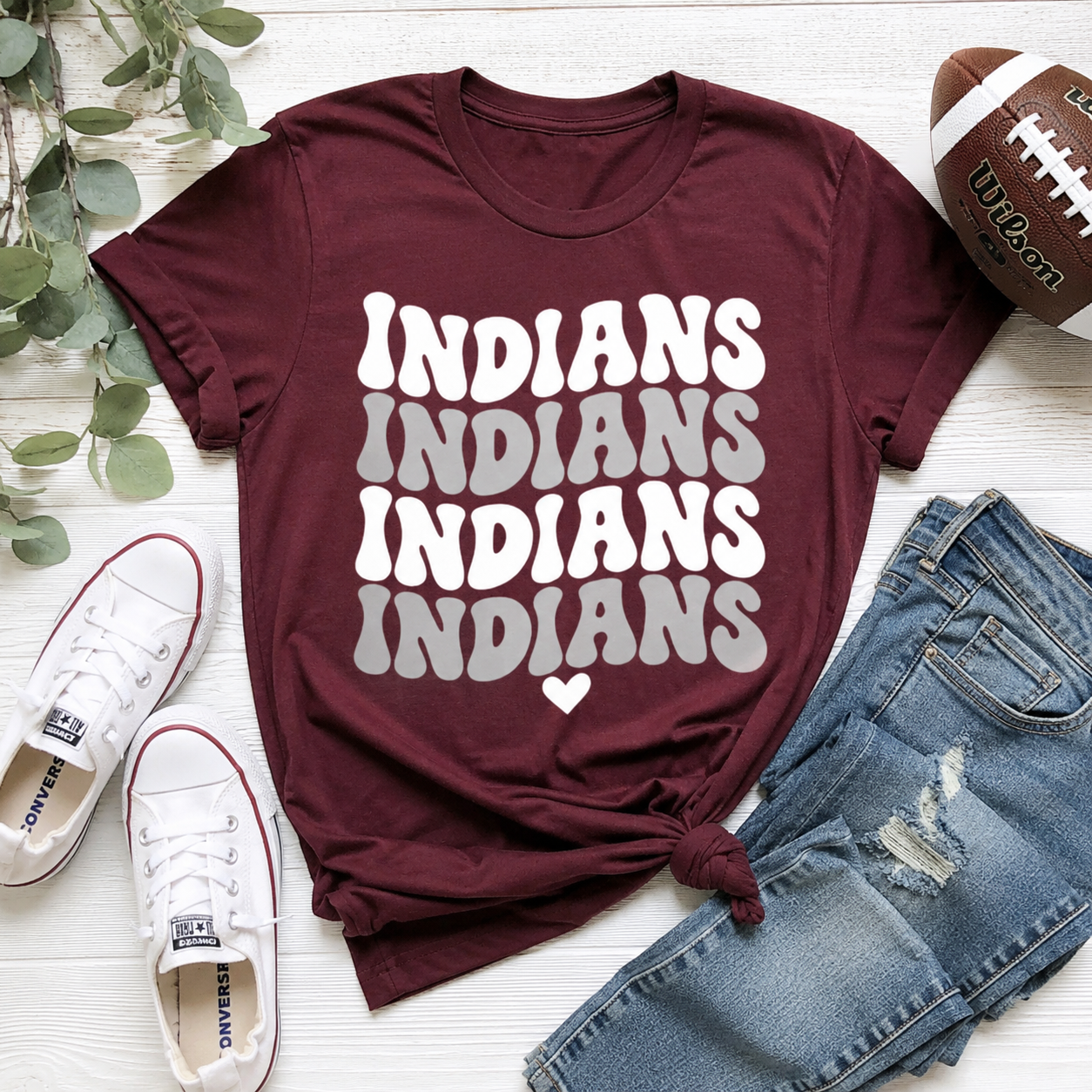 Indians Retro Stack Tee — Vintage Script Team Pride T-Shirt