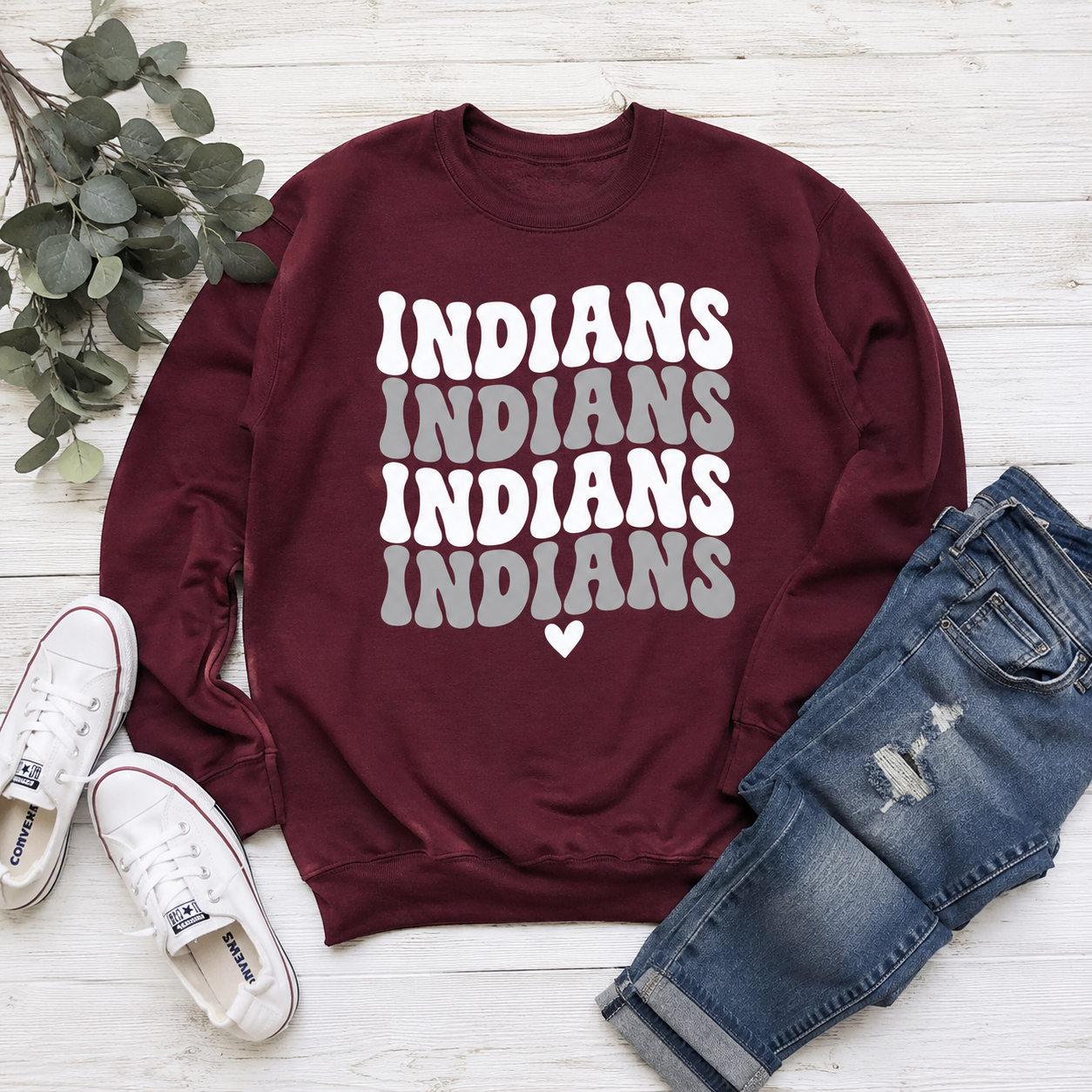 Indians Retro Stack Sweatshirt — Vintage Text Crewneck Pullover