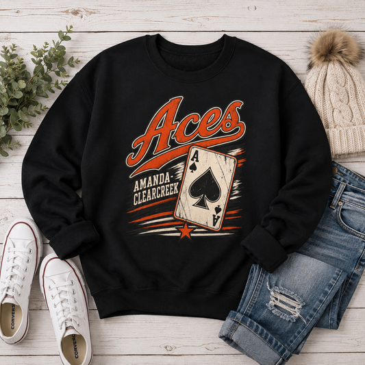 Amanda-Clearcreek Aces Vintage Card Crewneck Sweatshirt