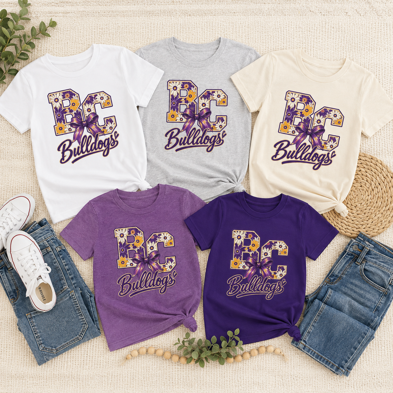 Youth Tee Bloom- Carroll Bulldogs Floral   — Purple & Gold School Spirit Shirt