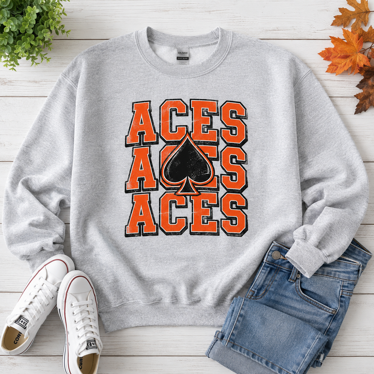 Amanda-Clearcreek Aces Stacked Crewneck Sweatshirt