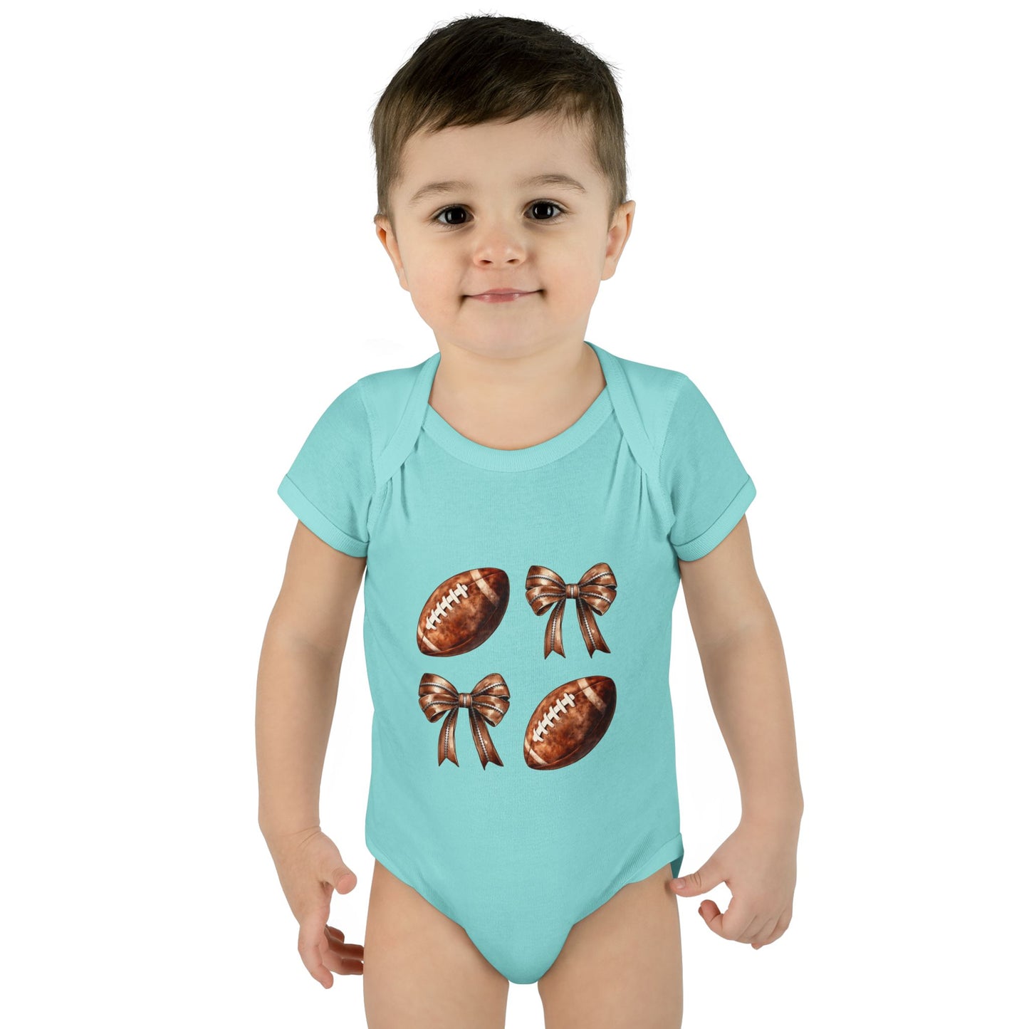 Baby Bodysuit — Football & Bow Pattern Infant Onesie (Cute Game Day Outfit)