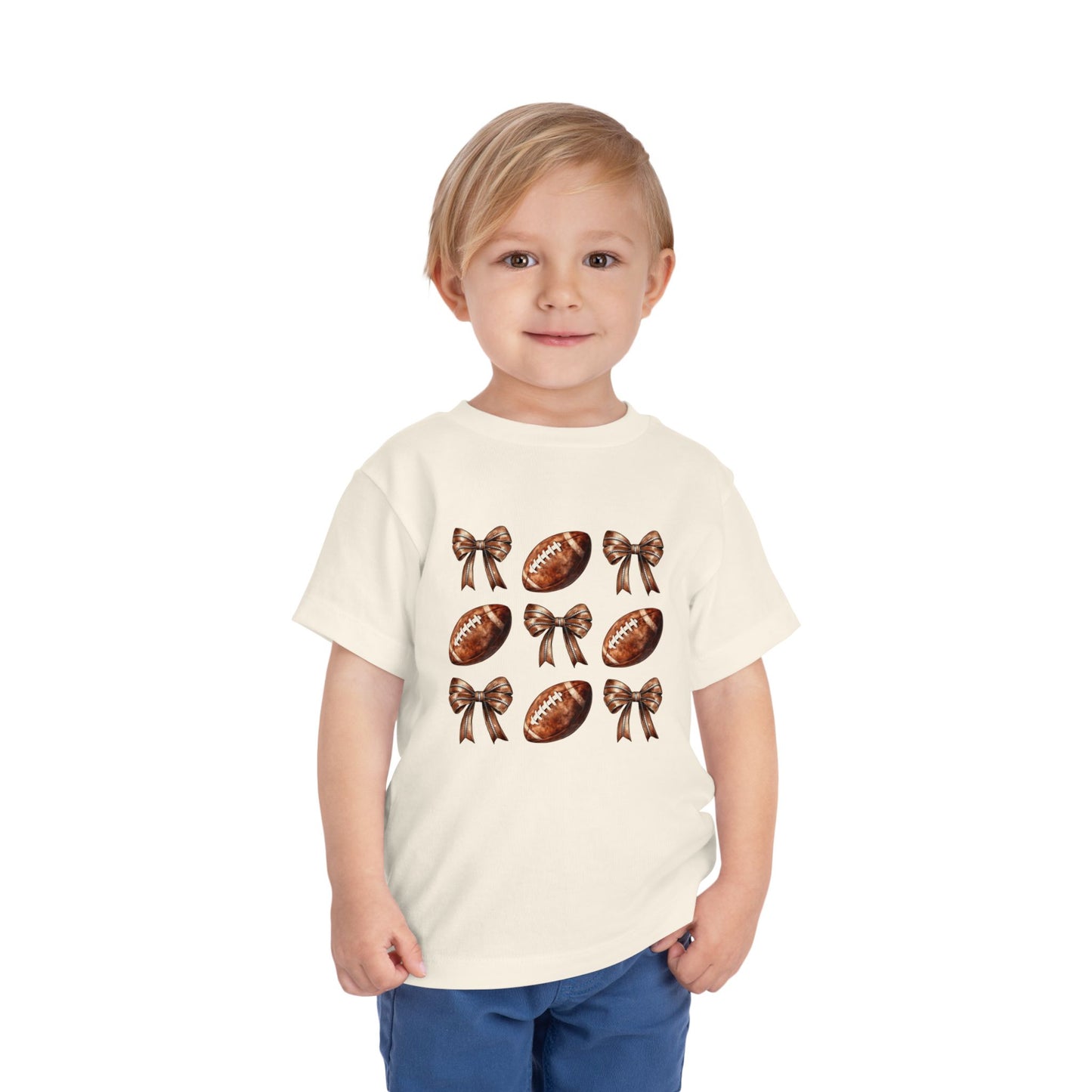 Toddler Tee — Footballs & Bows Pattern (BELLA +CANVAS)