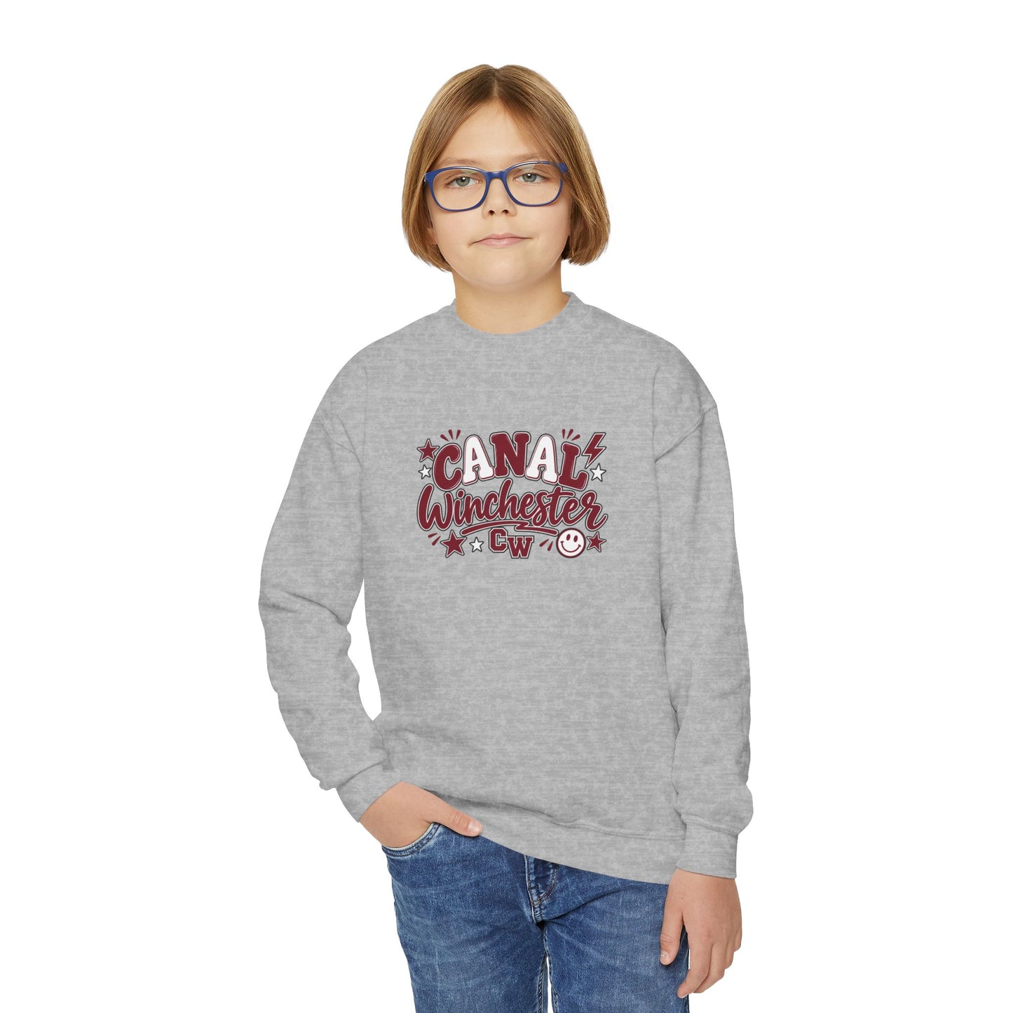 Canal Winchester Youth Crewneck Sweatshirt — Retro Stars Design