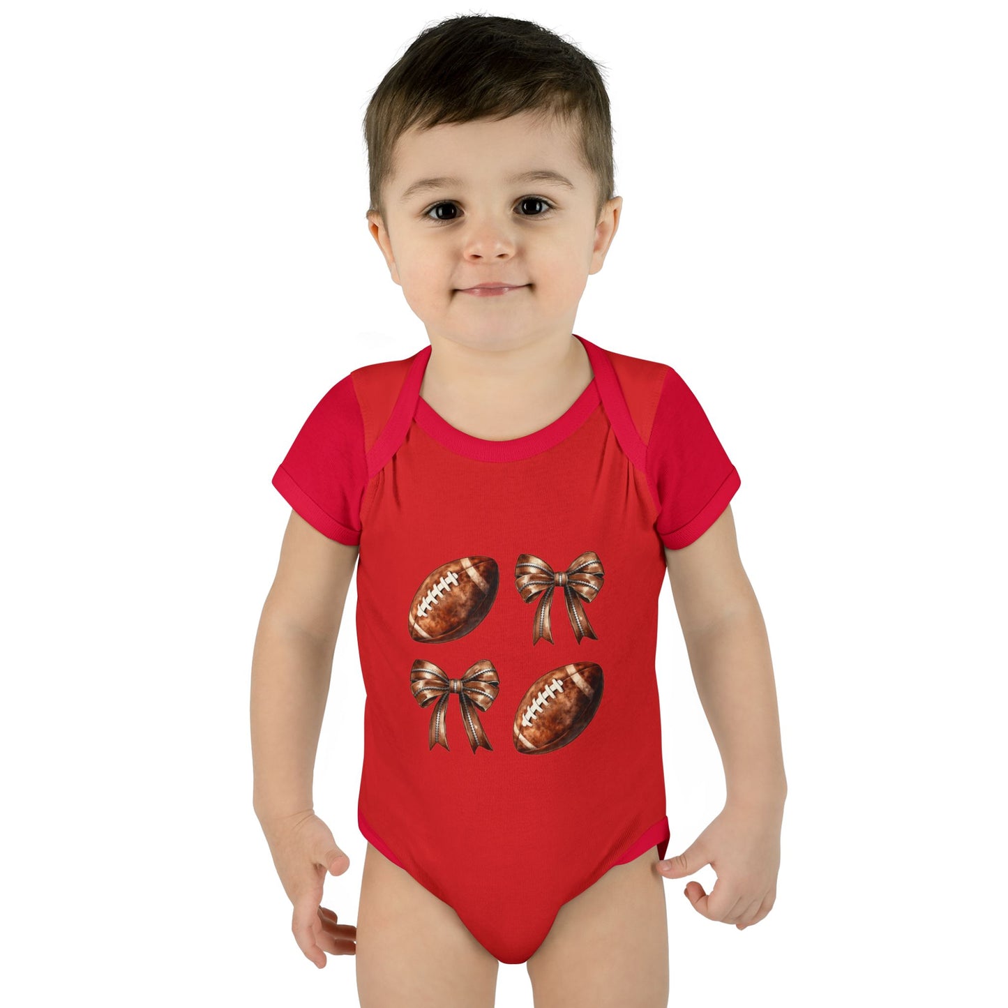 Baby Bodysuit — Football & Bow Pattern Infant Onesie (Cute Game Day Outfit)