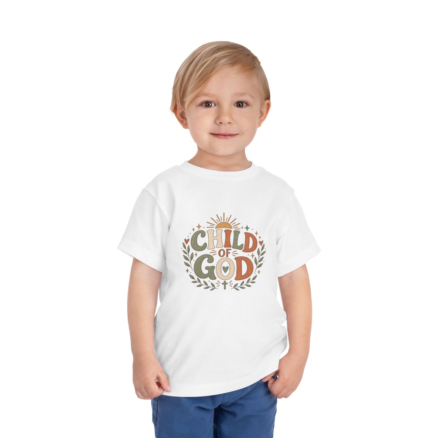Child of God Toddler Tee — Christian Faith Baby Shirt with Sun & Floral Design