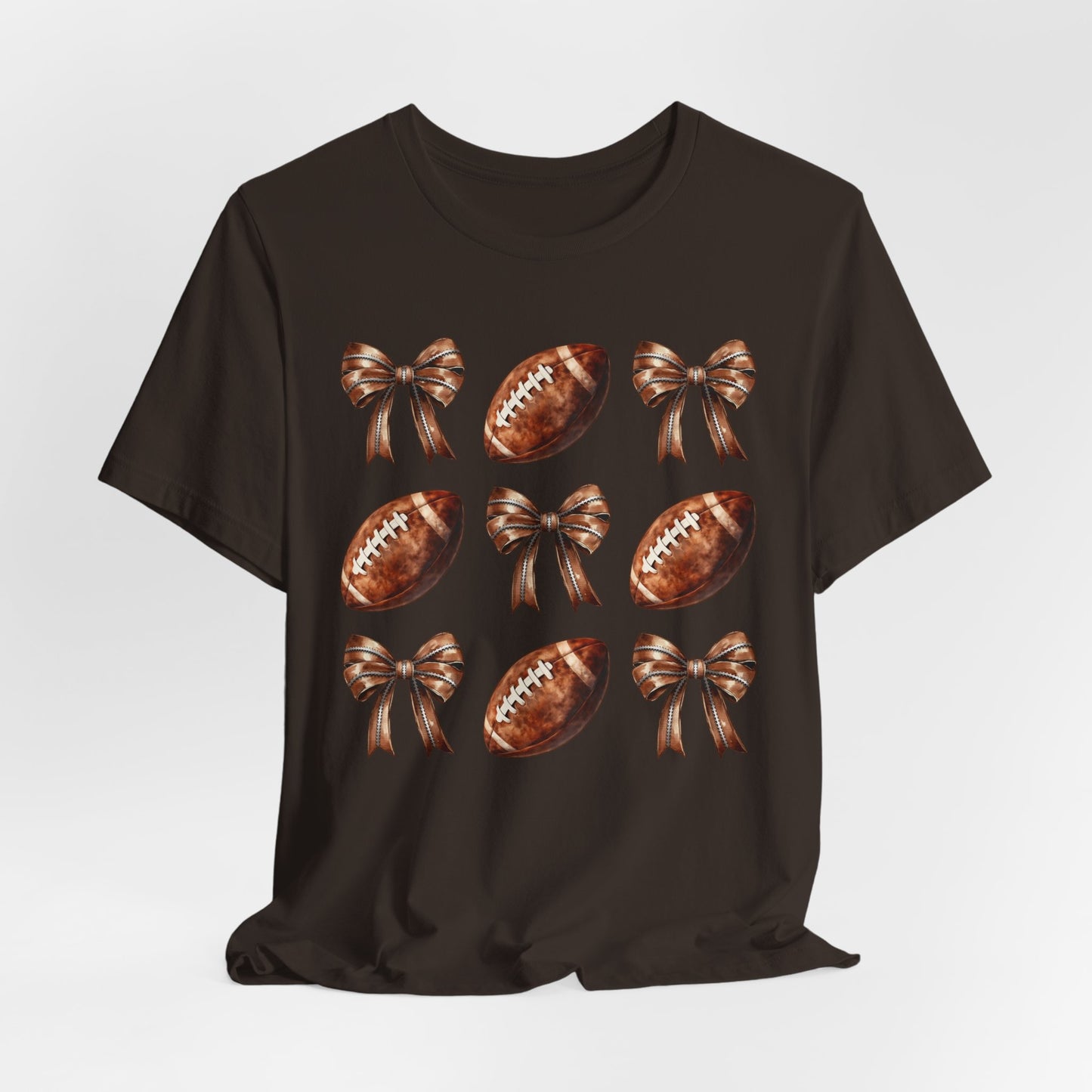 Football & Bows Tee — Cute Game Day Shirt for Fans & Moms