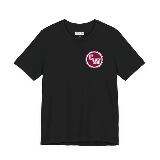 CW Circle Logo T‑Shirt – Maroon Chest Emblem Tee