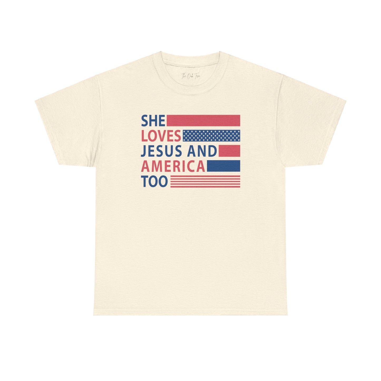 She Loves Jesus & America Too Unisex Jersey Short Sleeve Tee