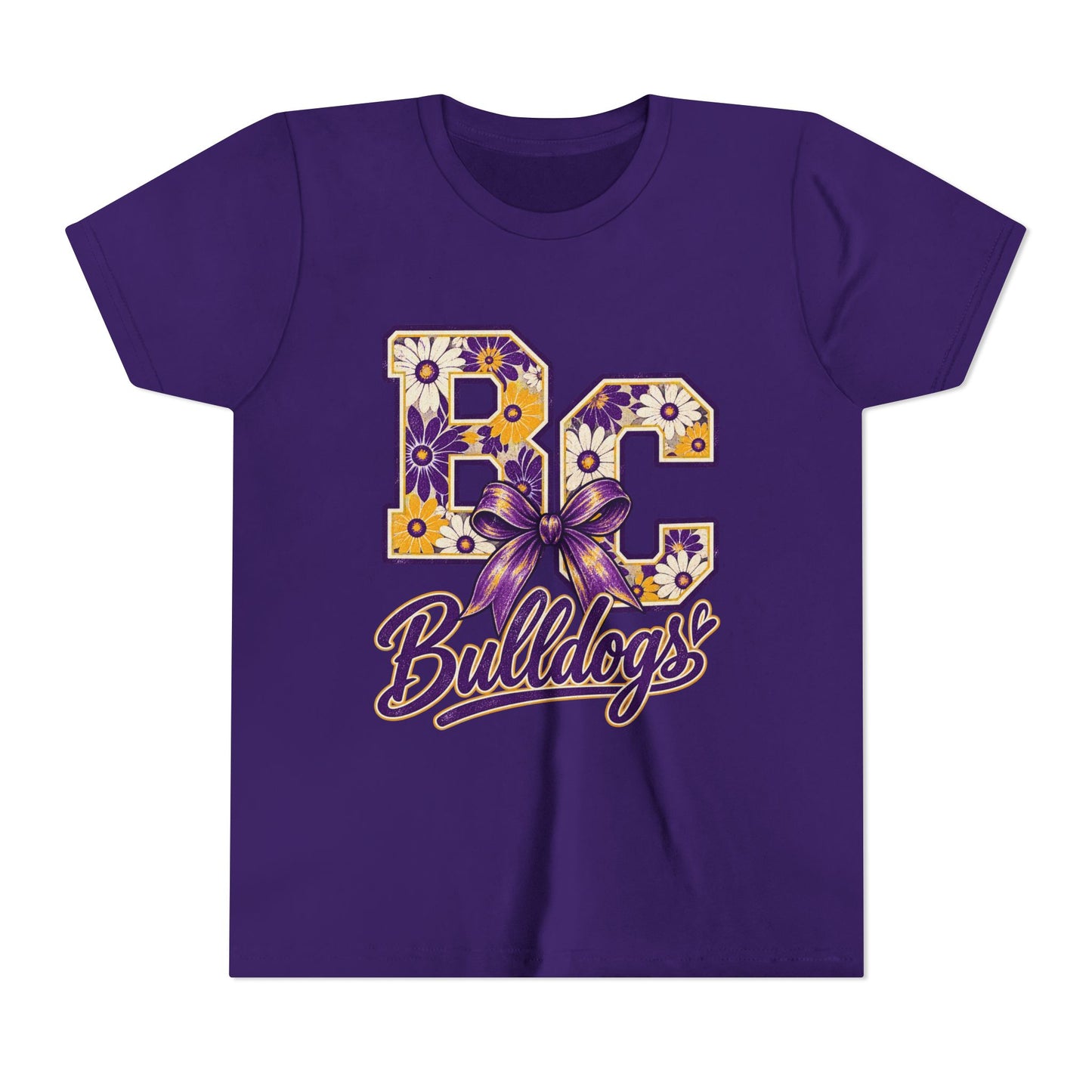 Youth Tee Bloom- Carroll Bulldogs Floral   — Purple & Gold School Spirit Shirt