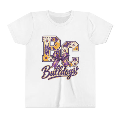 Youth Tee Bloom- Carroll Bulldogs Floral   — Purple & Gold School Spirit Shirt