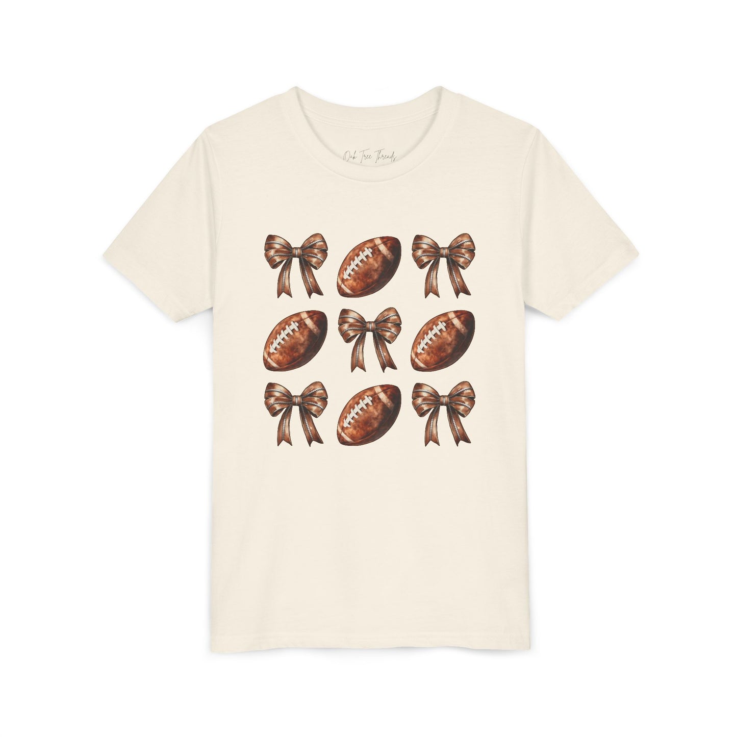 Youth Football & Bows T-Shirt — Cute Cheer Fan Tee for Girls (BELLA + CANVAS)