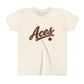 Aces Youth Tee - Retro Script Baseball Style Kids Shirt with Spade Logo