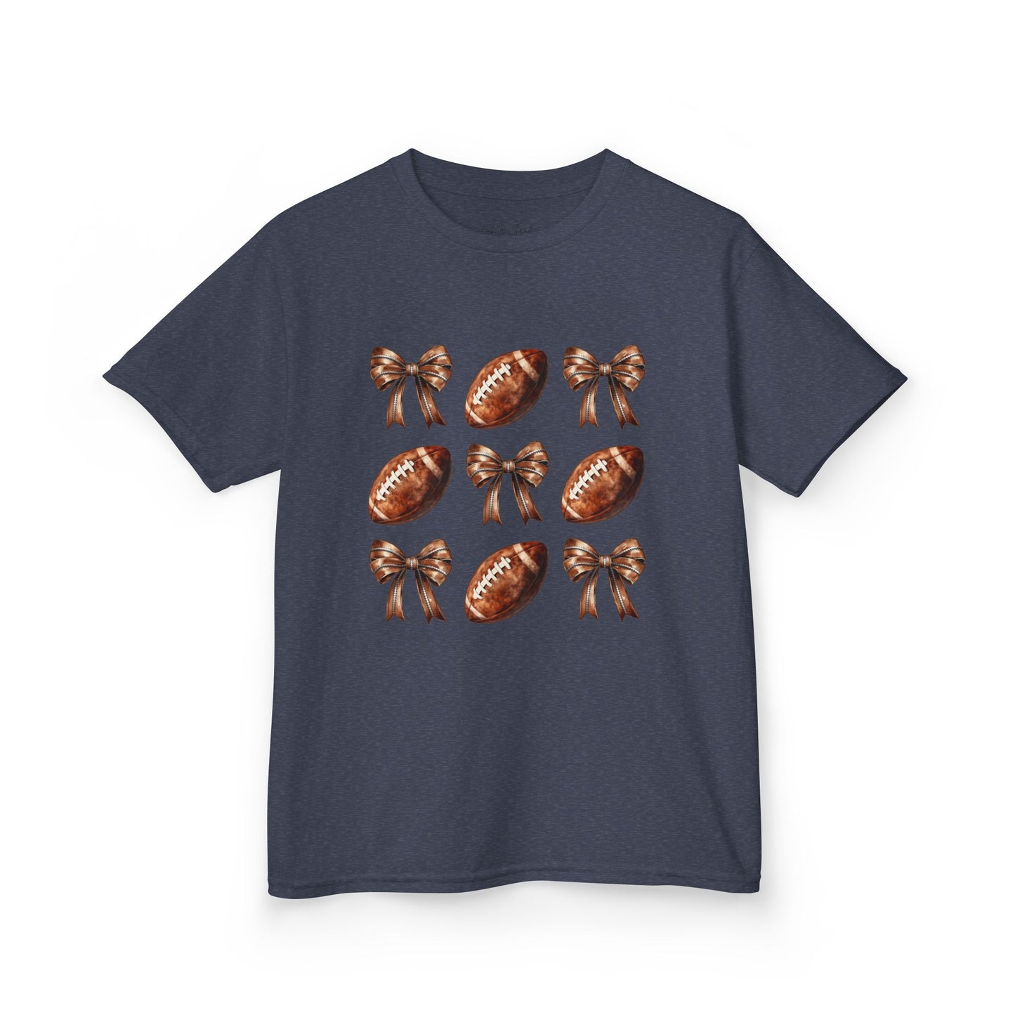 Kids Football & Bows T‑Shirt — Cute Gridiron Pattern for Girls, Youth Game Day Tee