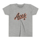 Aces Youth Tee - Retro Script Baseball Style Kids Shirt with Spade Logo