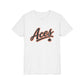 Aces Youth Tee - Retro Script Baseball Style Kids Shirt with Spade Logo