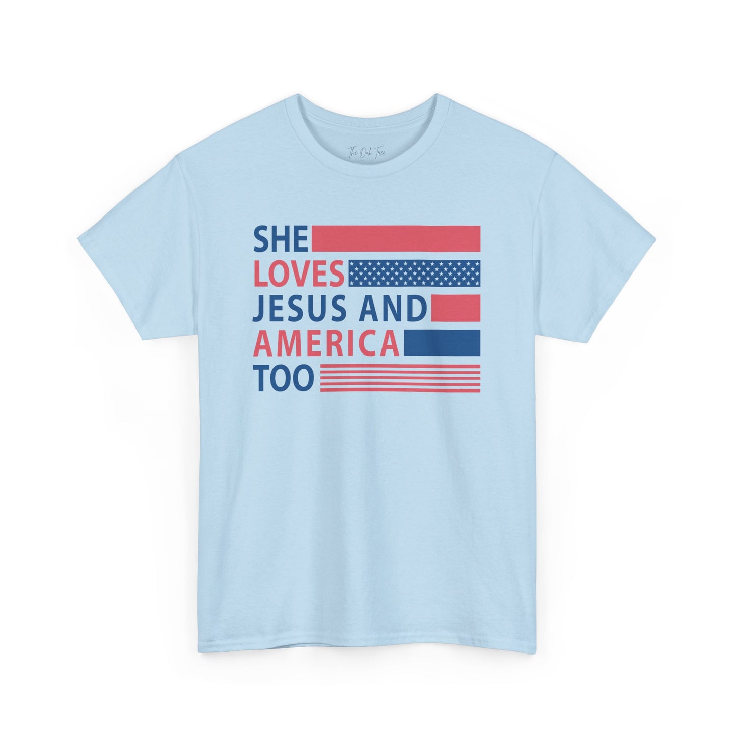She Loves Jesus & America Too Unisex Jersey Short Sleeve Tee