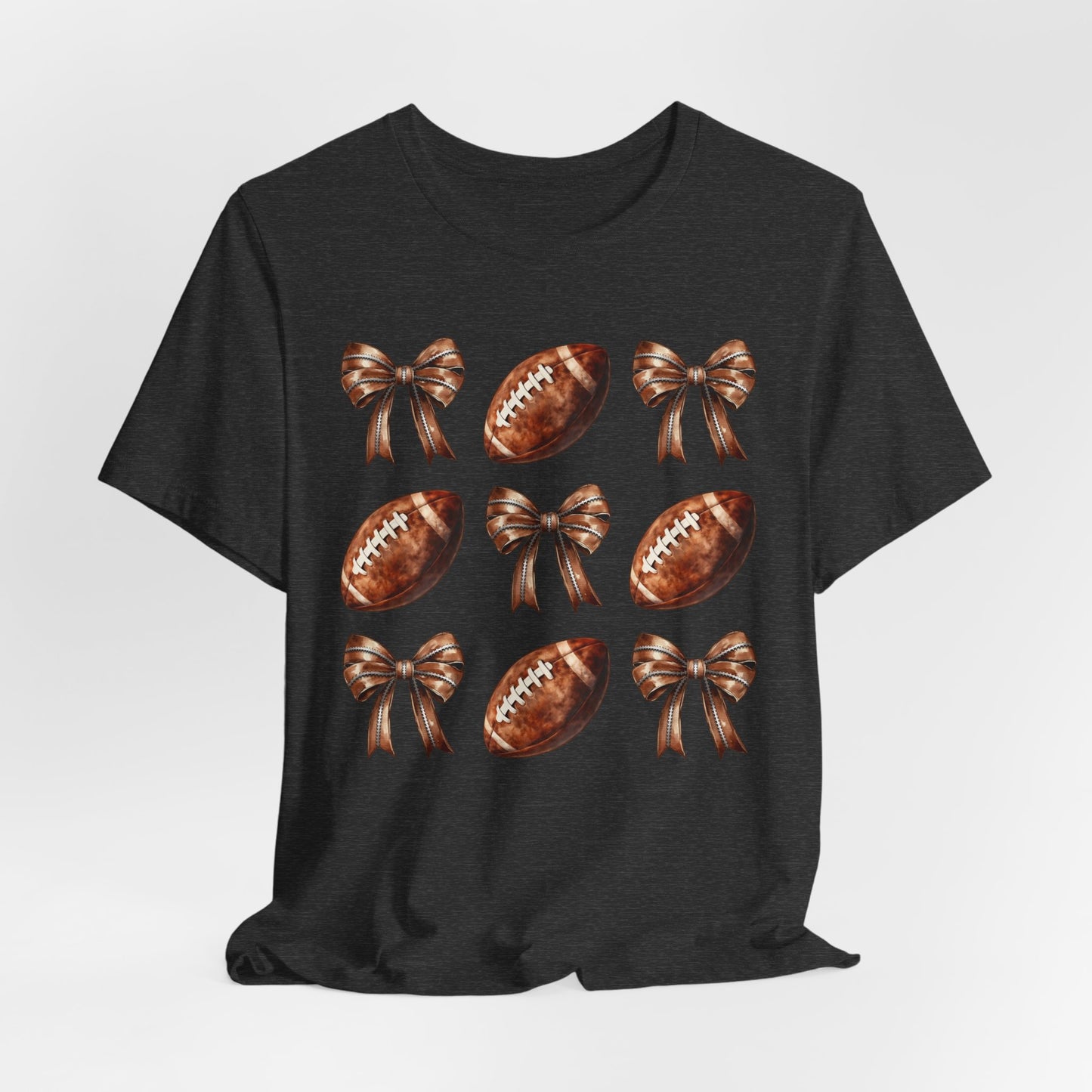 Football & Bows Tee — Cute Game Day Shirt for Fans & Moms