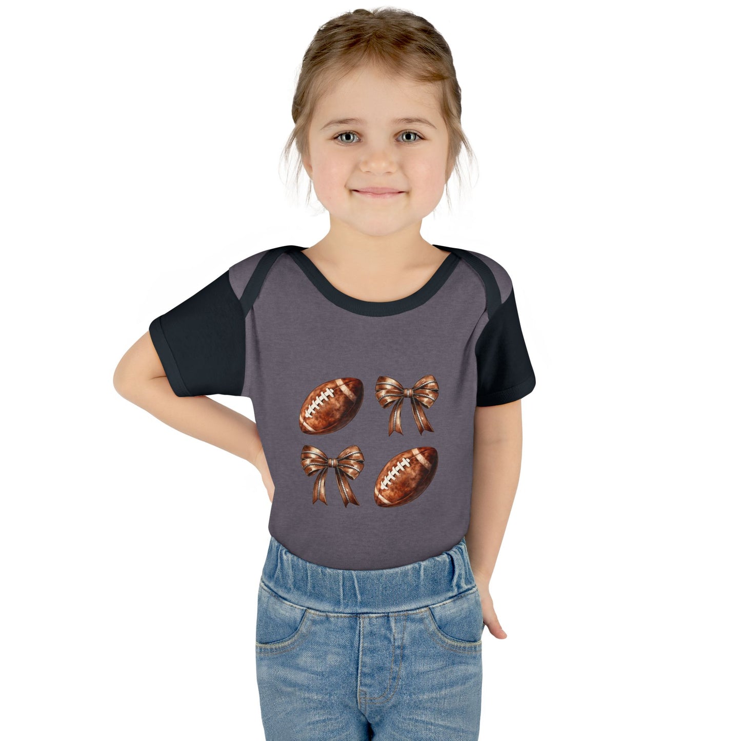 Baby Bodysuit — Football & Bow Pattern Infant Onesie (Cute Game Day Outfit)