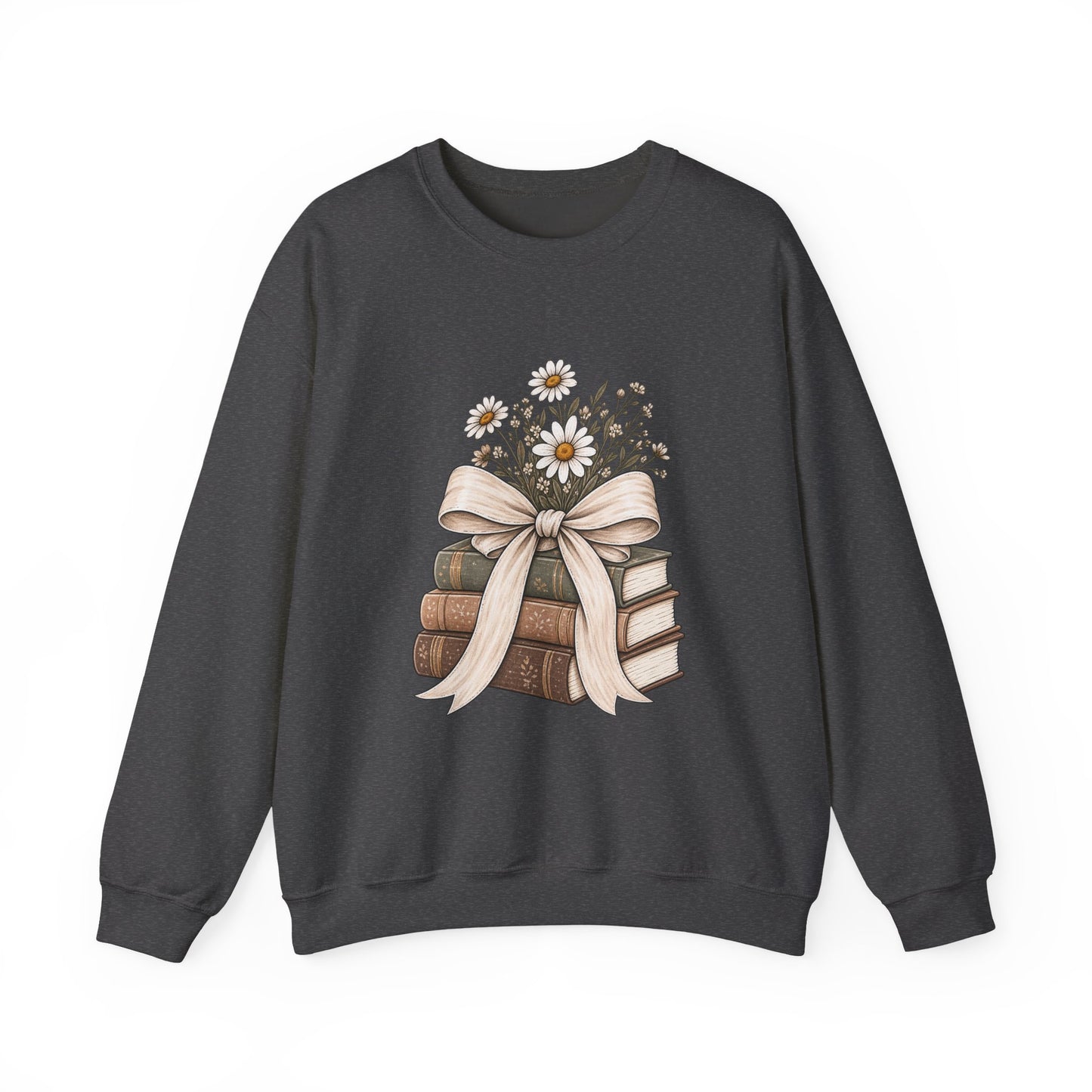 Crewneck Sweatshirt — Vintage Books & Daisies Floral Stack