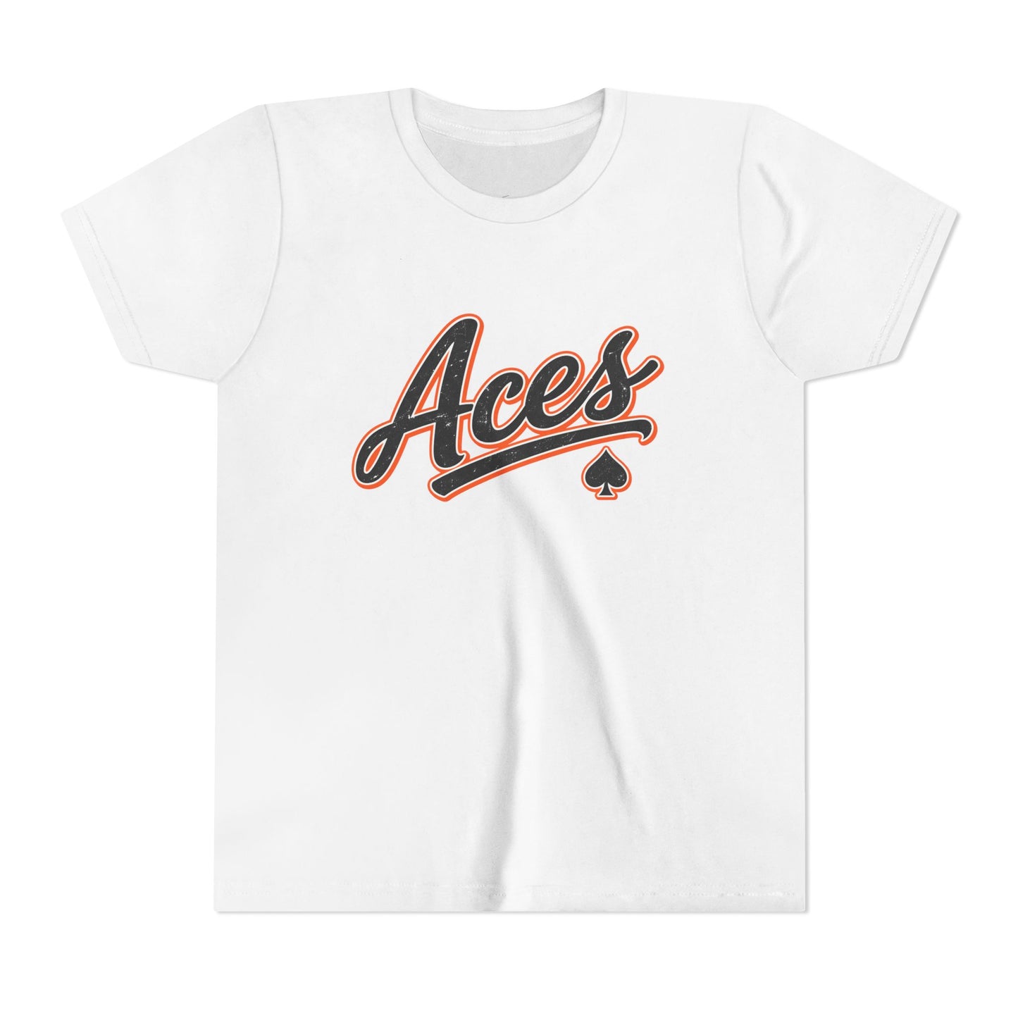 Aces Youth Tee - Retro Script Baseball Style Kids Shirt with Spade Logo