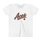 Aces Youth Tee - Retro Script Baseball Style Kids Shirt with Spade Logo