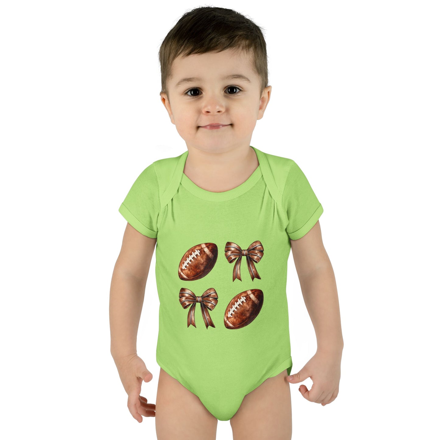 Baby Bodysuit — Football & Bow Pattern Infant Onesie (Cute Game Day Outfit)