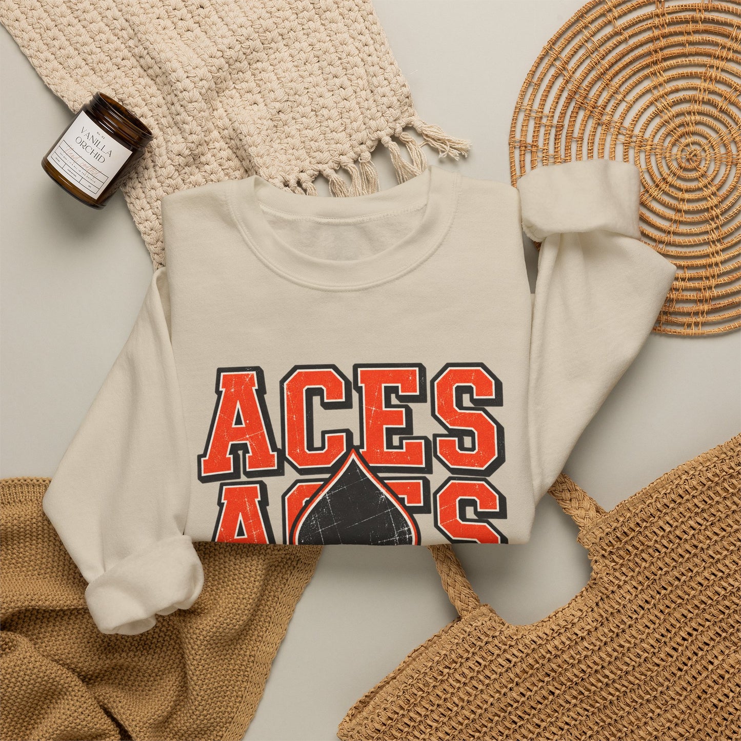 Amanda-Clearcreek Aces Stacked Crewneck Sweatshirt
