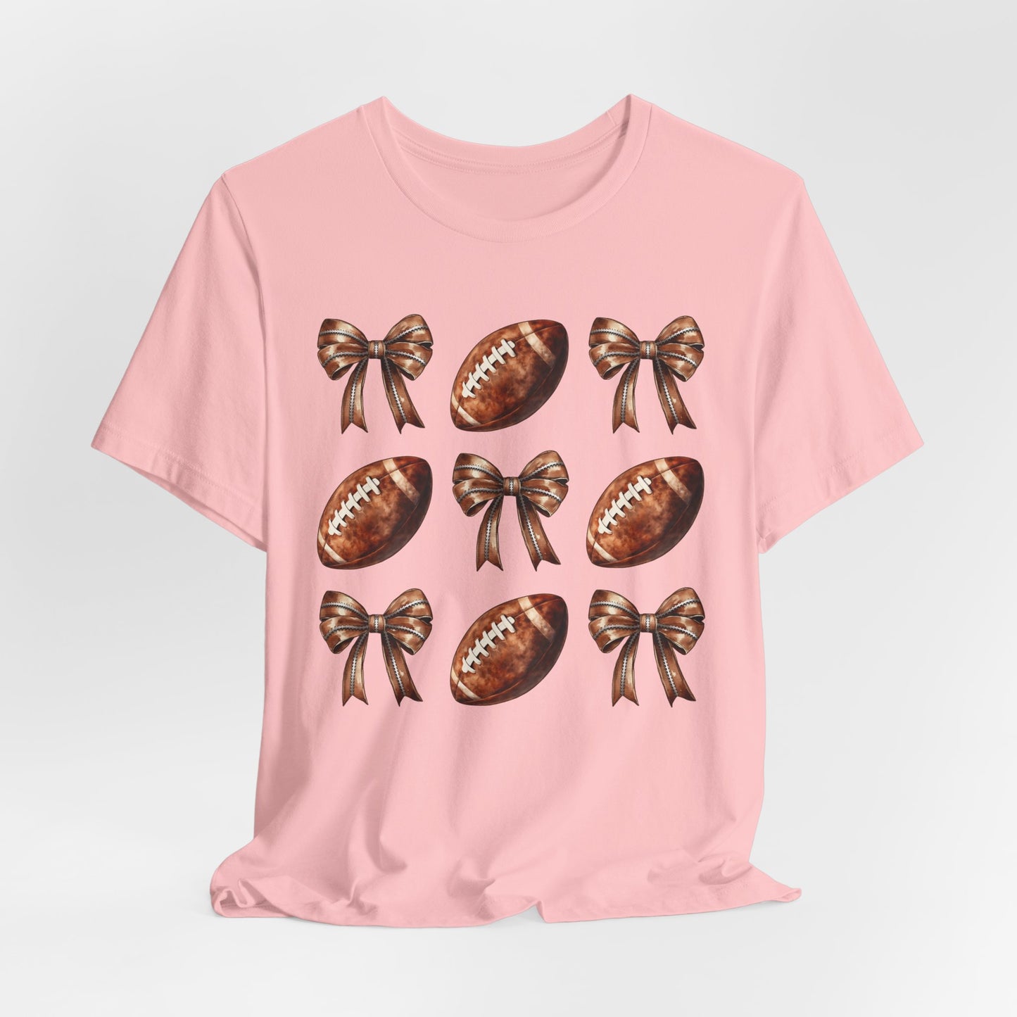 Football & Bows Tee — Cute Game Day Shirt for Fans & Moms