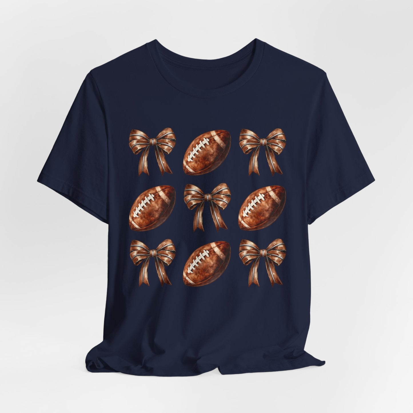 Football & Bows Tee — Cute Game Day Shirt for Fans & Moms