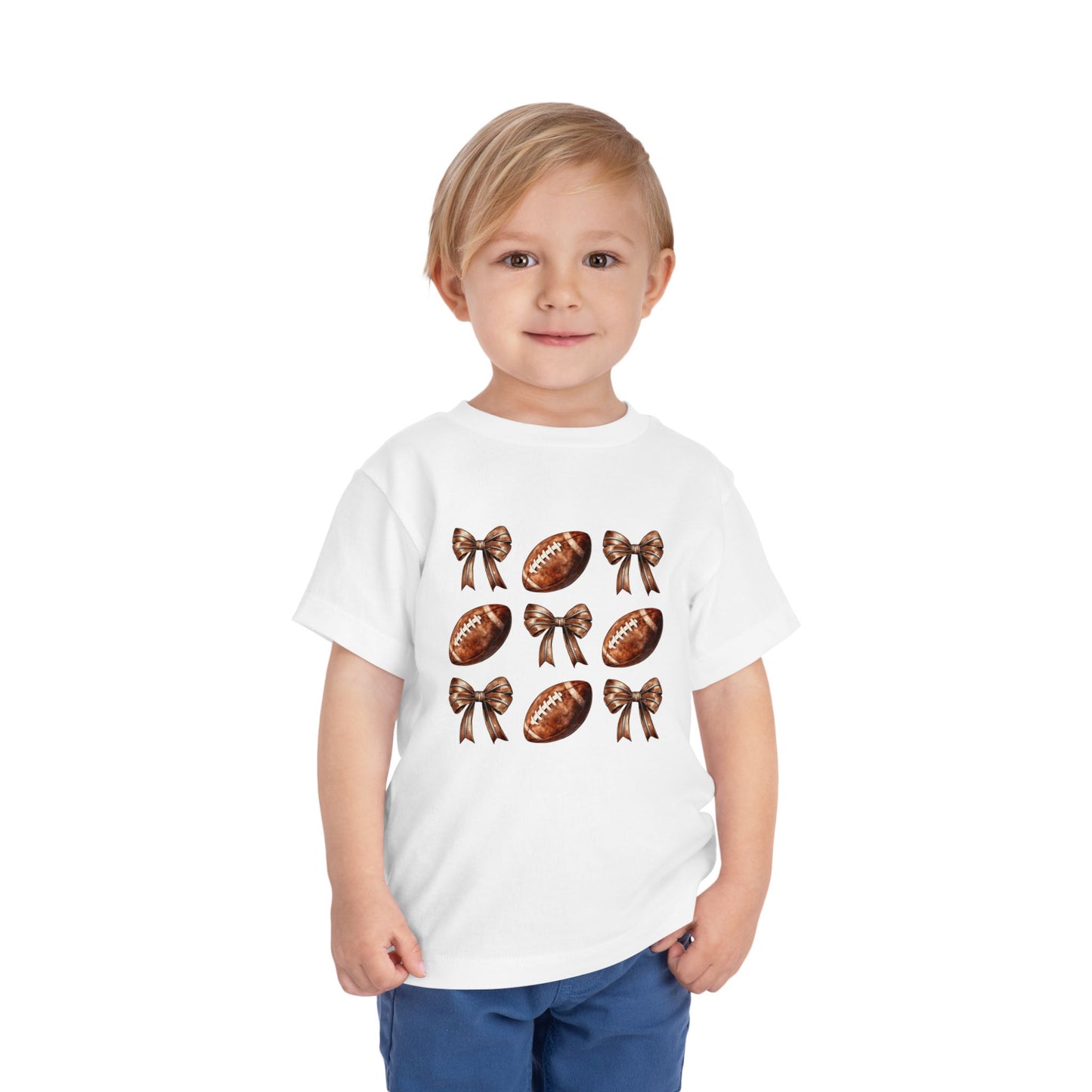 Toddler Tee — Footballs & Bows Pattern (BELLA +CANVAS)