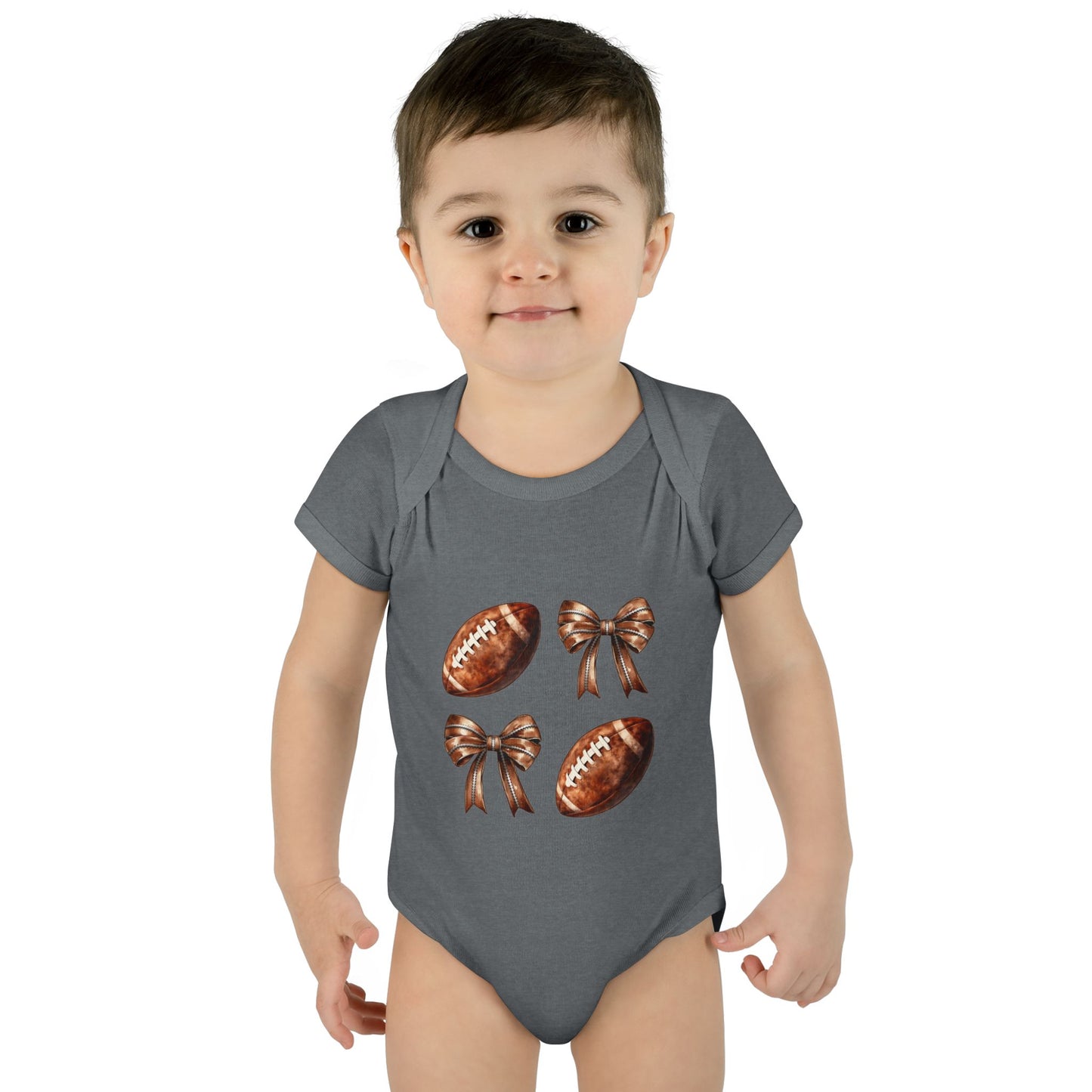Baby Bodysuit — Football & Bow Pattern Infant Onesie (Cute Game Day Outfit)